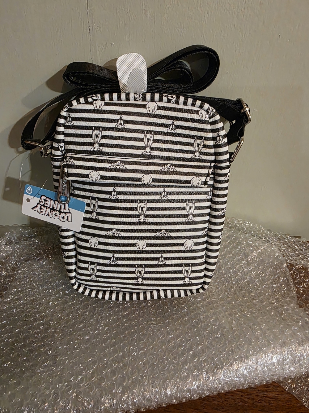 Buckle-Down Black & White Striped Looney Tunes Crossbody Bag